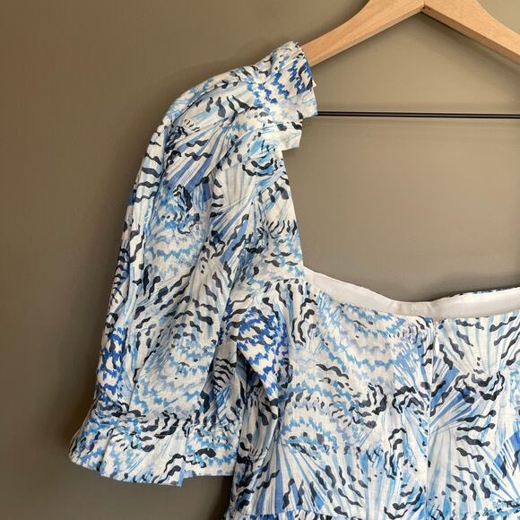 NWT SALONI Rachel-D Mini Dress Neptune Azure Size 2 Blue White Linen Puff Sleeve - Picture 14 of 16